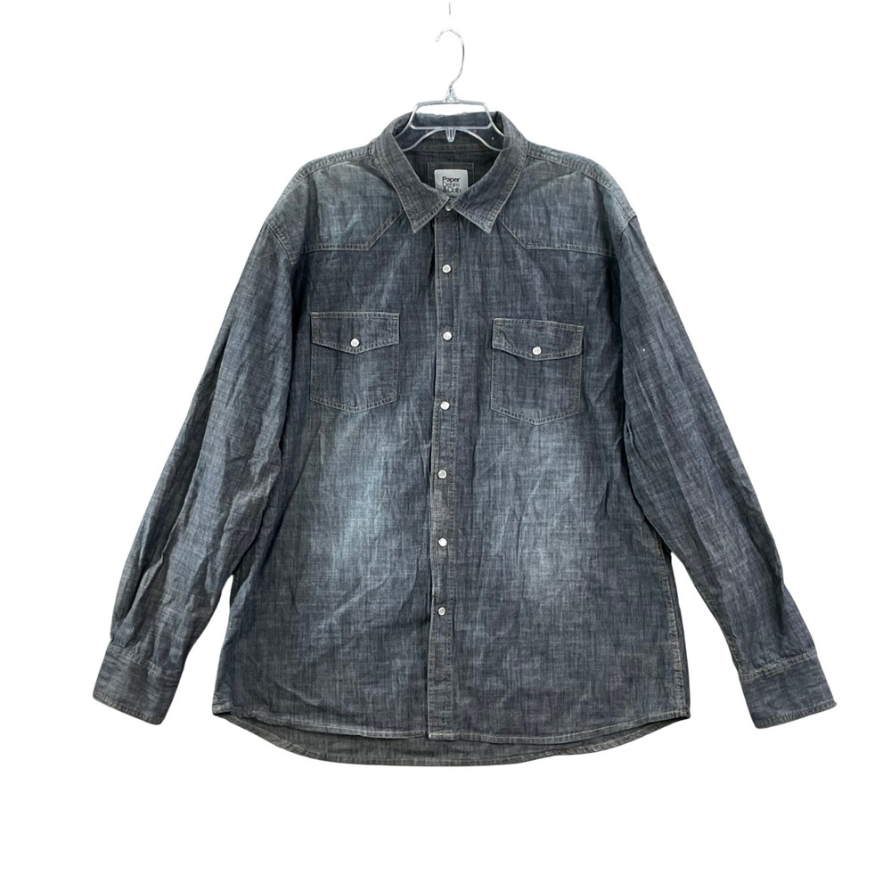 Paper Denim & Cloth Western Shirt Mens XL Black Faded Snap Snap Academia Rodeo